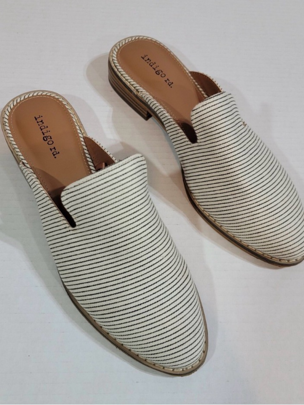Indigo Cream & Black Striped Backless Slip-On Flats